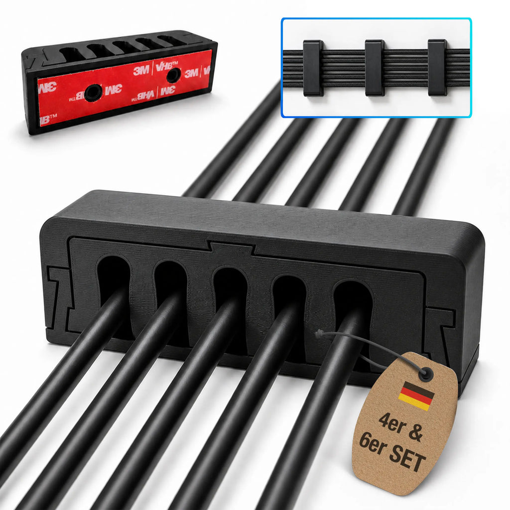 Kabelhalter Schwarz 5-Fach – modularer Kabelsortierer für Clean Setup & Kabelmanagement