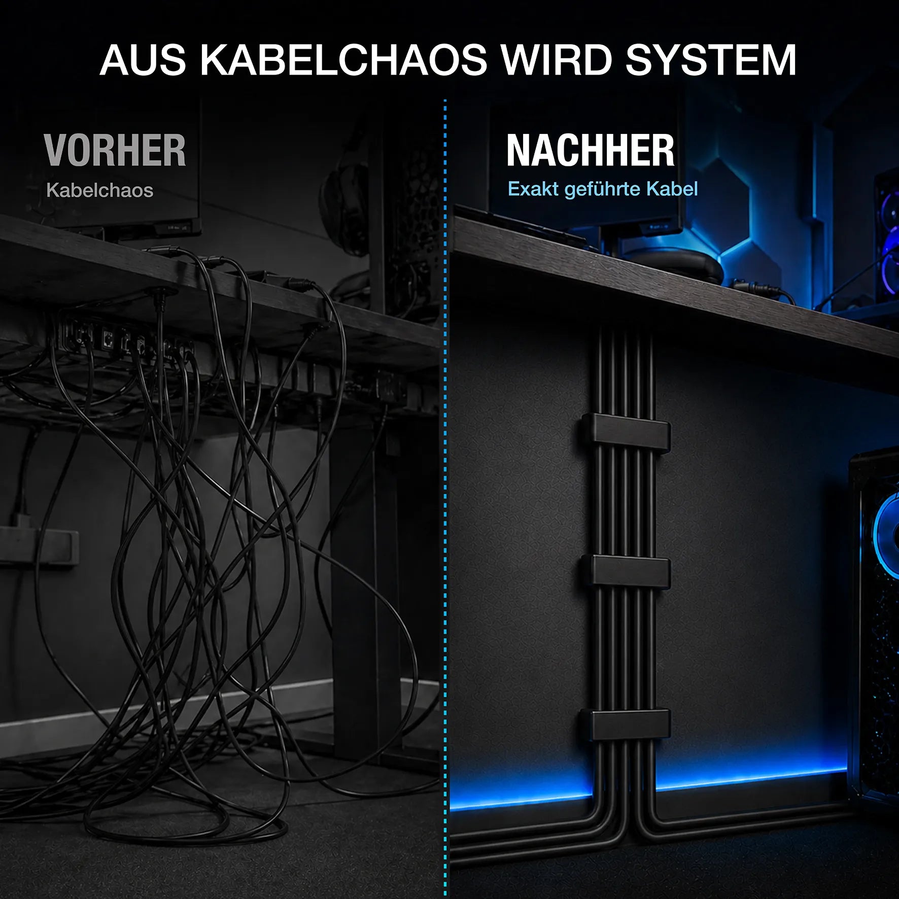 Kabelhalter Schwarz 5-Fach – modularer Kabelsortierer für Clean Setup & Kabelmanagement