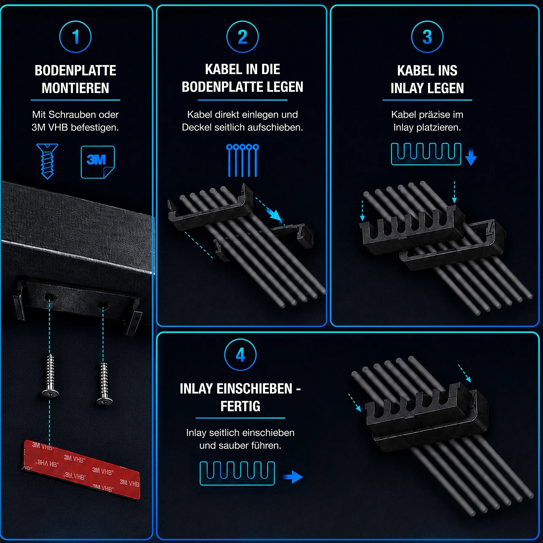 Kabelhalter Schwarz 5-Fach – modularer Kabelsortierer für Clean Setup & Kabelmanagement