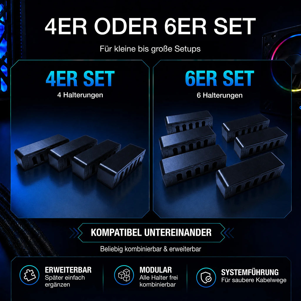 Kabelhalter Schwarz 5-Fach – modularer Kabelsortierer für Clean Setup & Kabelmanagement